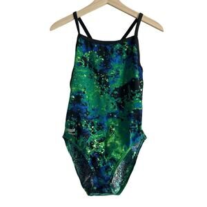 Speedo Endurance Energy Volt Flyback One Piece Swimsuit Womens Small Green
